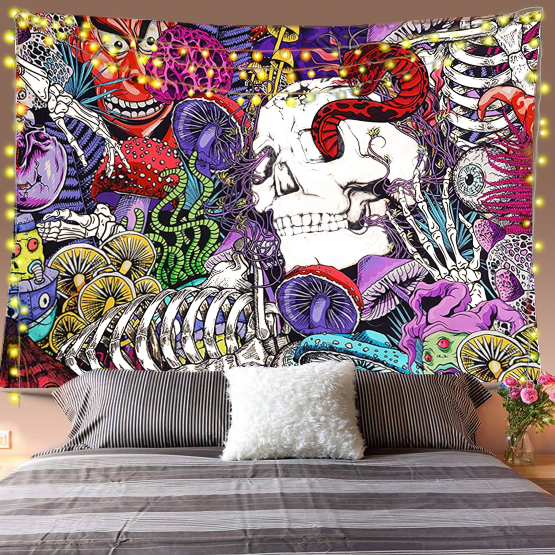Psychedelic Snake Skull Tapestry